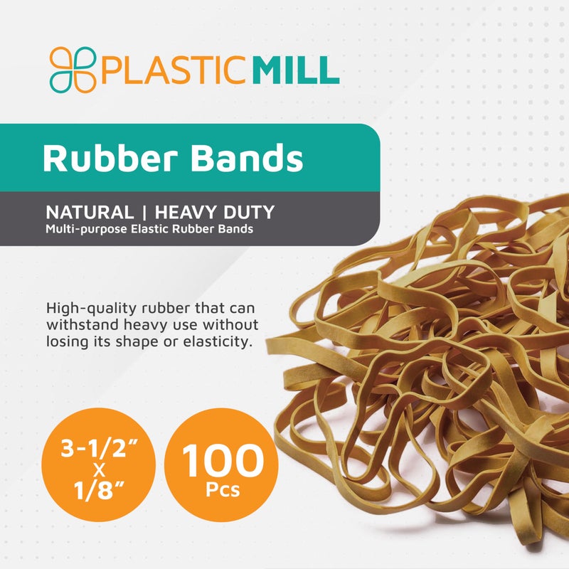 PlasticMill Plastic Mill Rubber Bands Thick Size #33 | Natural Durable RubberBands 100 Count /pack | 3 1/2 x 1/8" Multi-Purpose Band | Elastics large Long Rubber for Office Supply, File Folders, box, Books, gifts, Notebook| - Image 3